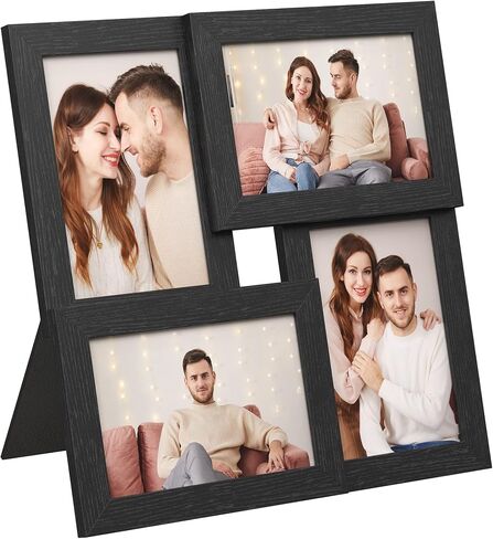 إطارات صور مجمعة من SONGMICS، مقاس 4 × 6 لديكور الحائط، صور عائلية متعددة لديكور المعرض، عرض معلق، مجموعة من 4، حبر أسود وبني ريفي URPF025K01 in Kuwait