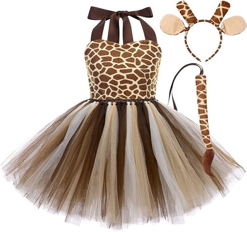 Girls Jungle Themed Dress Animal Tutu Dress Christmas Birthday Party Outfit 3pcs with Ears Headband Tail Accessories Baby Girl Giraffe 11-12 Years in Kuwait