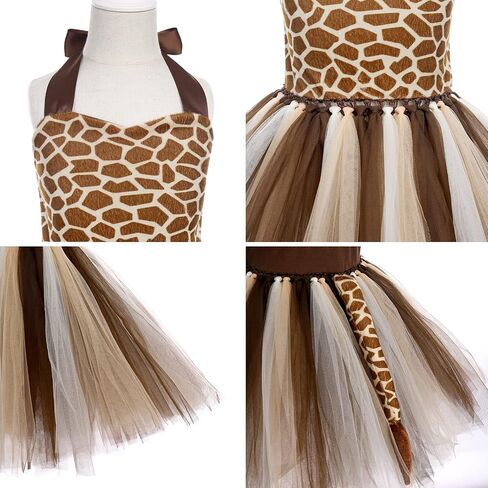 Girls Jungle Themed Dress Animal Tutu Dress Christmas Birthday Party Outfit 3pcs with Ears Headband Tail Accessories Baby Girl Giraffe 11-12 Years in Kuwait