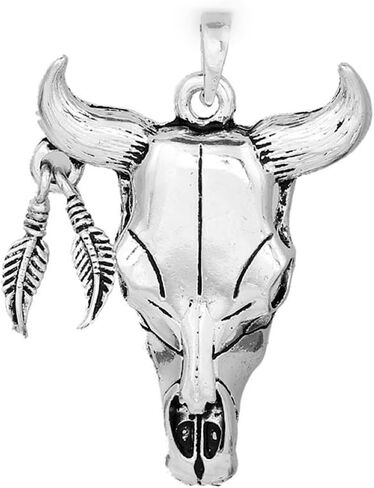 Sexy Sparkles Indian Western Vintage Native Feather Cow Bull OX Horn Buffalo Skull Pendant in Kuwait