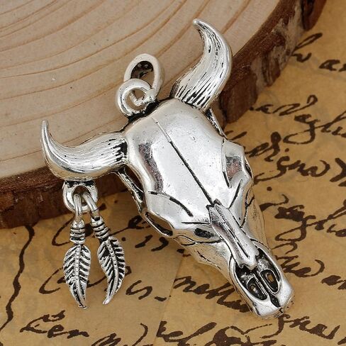 Sexy Sparkles Indian Western Vintage Native Feather Cow Bull OX Horn Buffalo Skull Pendant in Kuwait