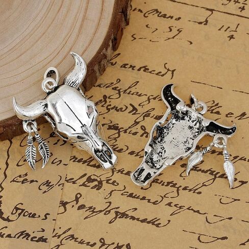 Sexy Sparkles Indian Western Vintage Native Feather Cow Bull OX Horn Buffalo Skull Pendant in Kuwait