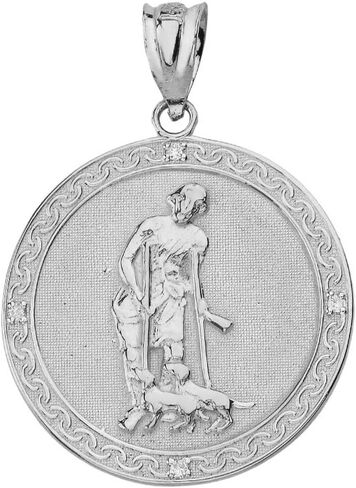 925 Sterling Silver Saint Lazarus Pray For Us Medallion CZ Charm Pendant (1") in Saudi Arabia