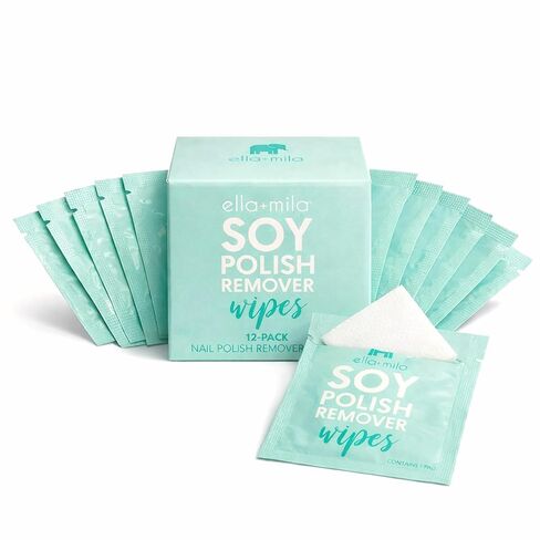 ella+mila Soy Nail Polish Remover Wipes Non-Acetone Lint Free Nail Wipes - Non-Toxic Fingernail Polish Remover - Unscented & Enriched with Vitamins A,C & E (5 Pack) in Saudi Arabia