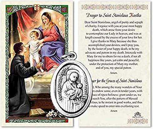 Gifts by Lulee, LLC Saint Stanislaus Kostka Patron Those Those Suffering From Broken Bones Blessed Pray for Us Silver Oxidized Medal and Prayer Card in Kuwait