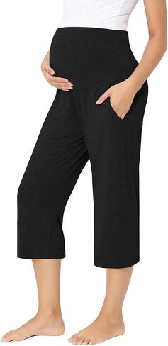 Maternity Capri Pants Viscose from Bamboo Pregnancy Lounge Pants Soft Comfy Stretchy Pajama Bottoms with Pockets in Saudi Arabia
