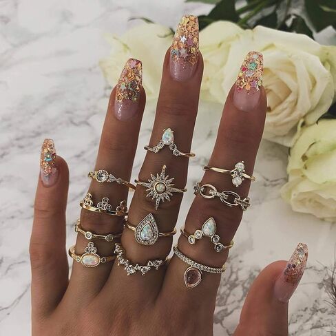 CSIYAN 9-15 Pieces Stackable Knuckle Ring Set Boho Vintage Crystal Stacking Midi Finger Rings for Women in Kuwait