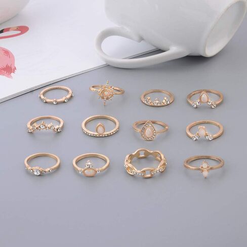CSIYAN 9-15 Pieces Stackable Knuckle Ring Set Boho Vintage Crystal Stacking Midi Finger Rings for Women in Kuwait