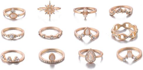 CSIYAN 9-15 Pieces Stackable Knuckle Ring Set Boho Vintage Crystal Stacking Midi Finger Rings for Women in Kuwait