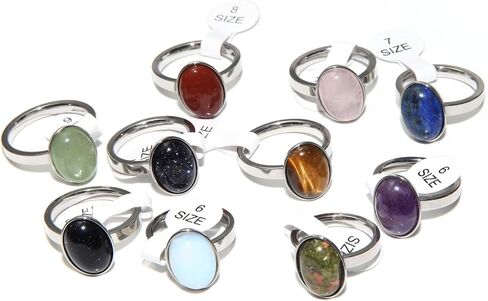 YITANA10PCS Crystal Rings Set, Bulk Crystals Jewelry, Stainless Steel Ring for Women, Gemstone Rings, Stackable and Personalized in Saudi Arabia