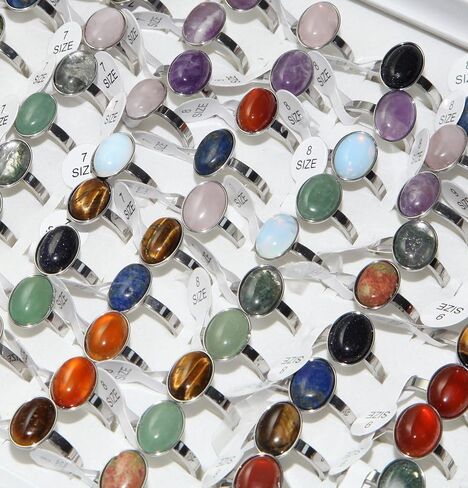 YITANA10PCS Crystal Rings Set, Bulk Crystals Jewelry, Stainless Steel Ring for Women, Gemstone Rings, Stackable and Personalized in Saudi Arabia