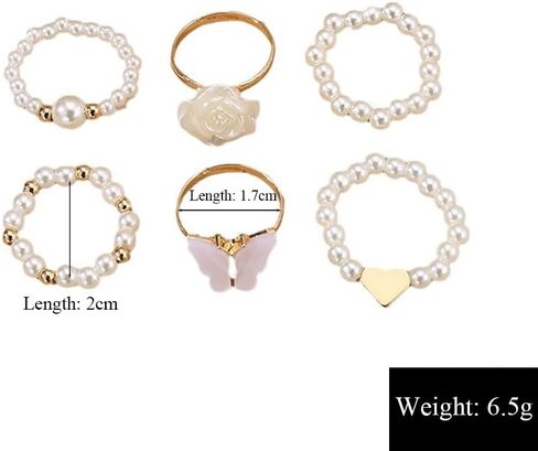 Dainty Pearl Ring Set White Rose Butterfly Rice Bead Elastic Ring for Women Party Graduation Ceremony Daily Accessories Jewelry Gifts in Saudi Arabia