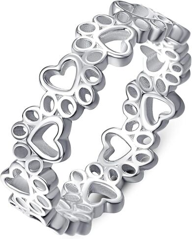 PRAYMOS Dog Paw Rings for Women S925 Sterling Silver Cute Cat Puppy Paw Print Ring Stackable Ring Pet Jewelry Gifts Size 5-13 in Kuwait