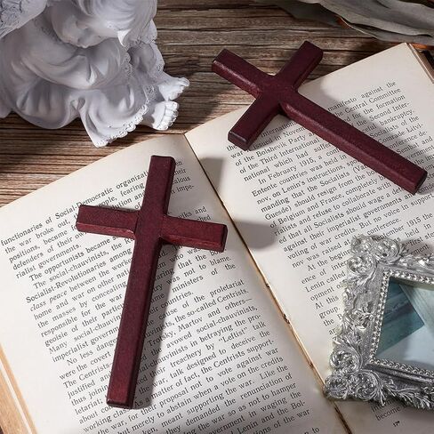 6 قطع من الصلبان الخشبية لديكور الحائط من SUNNYCLUE، صلبان كبيرة محمولة باليد، بني جوز الهند الكبير، تحمل تعليقًا على شكل صليب خشبي للصلاة لتزيين الحائط وحفلات الزفاف والمنزل والمكتب وعيد الفصح للبالغين in Kuwait