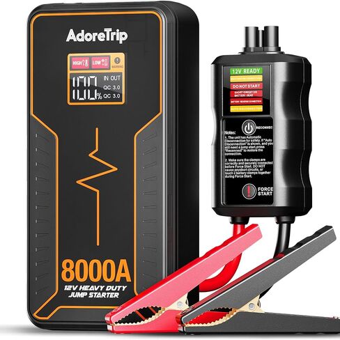 بطارية محمولة بطارية قفزة starter 8000 ذروة AMP / 960 Cold Cranking AMP 12V Smart Display Clables مع بدء القوة لدعم السيارة لمحركات الديزل الغاز / 8L ، 48 شهرًا في وضع الاستعداد in Kuwait