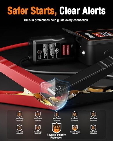 بطارية محمولة بطارية قفزة starter 8000 ذروة AMP / 960 Cold Cranking AMP 12V Smart Display Clables مع بدء القوة لدعم السيارة لمحركات الديزل الغاز / 8L ، 48 شهرًا في وضع الاستعداد in Kuwait