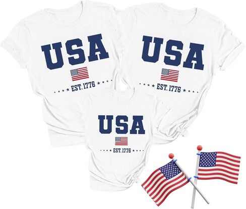 Family Matching USA Shirts Boys Girls American Flag T-Shirt Womens Mens 4th of July in Saudi Arabia