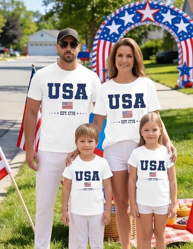 Family Matching USA Shirts Boys Girls American Flag T-Shirt Womens Mens 4th of July in Saudi Arabia