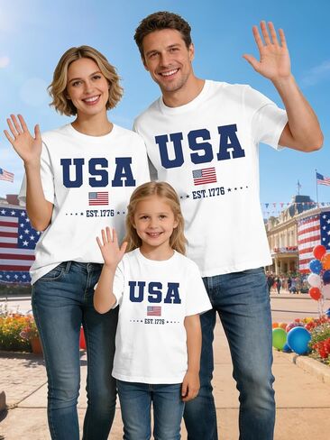 Family Matching USA Shirts Boys Girls American Flag T-Shirt Womens Mens 4th of July in Saudi Arabia