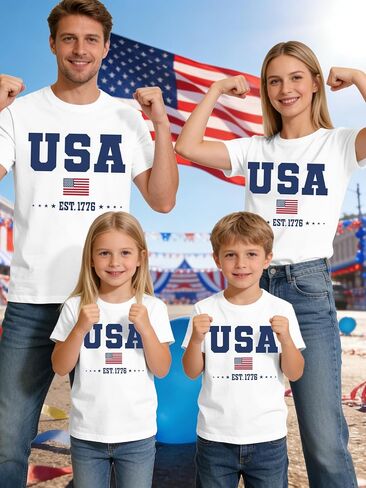 Family Matching USA Shirts Boys Girls American Flag T-Shirt Womens Mens 4th of July in Saudi Arabia
