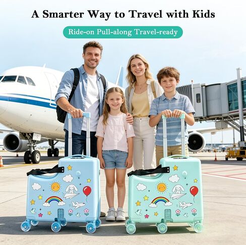 Ride On Suitcase for Kids, Kids Ride On Luggage with Wheels, Hard Shell Kids Suitcase with TSA Lock, Foldable Pedal, Cup Holder, Safety Belt & 6 Spinner Wheels, Toddler Carry On Luggage, Green in Saudi Arabia