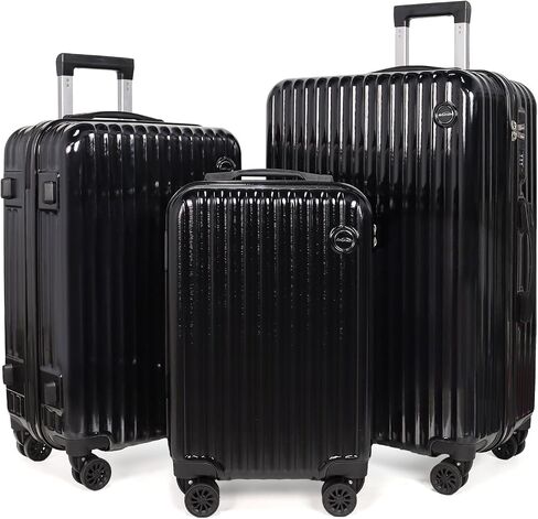 3-Piece Hardside Luggage Set, ABS+PC Spinner Suitcase with Anti-Burst Zipper & Built-in Lock, 20/24/28 Inch (black) in Saudi Arabia
