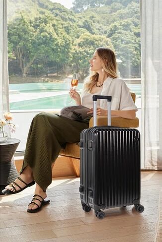 3-Piece Hardside Luggage Set, ABS+PC Spinner Suitcase with Anti-Burst Zipper & Built-in Lock, 20/24/28 Inch (black) in Saudi Arabia