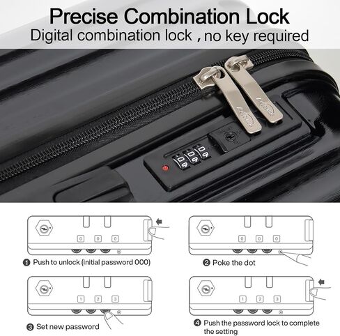 3-Piece Hardside Luggage Set, ABS+PC Spinner Suitcase with Anti-Burst Zipper & Built-in Lock, 20/24/28 Inch (black) in Saudi Arabia