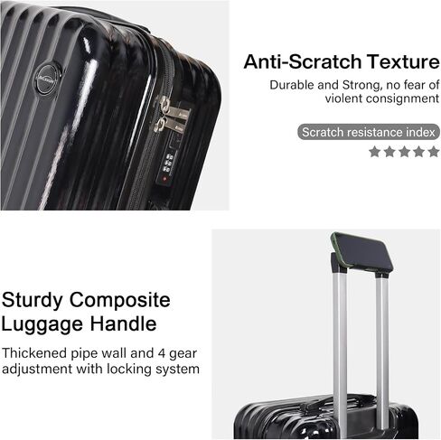 3-Piece Hardside Luggage Set, ABS+PC Spinner Suitcase with Anti-Burst Zipper & Built-in Lock, 20/24/28 Inch (black) in Saudi Arabia