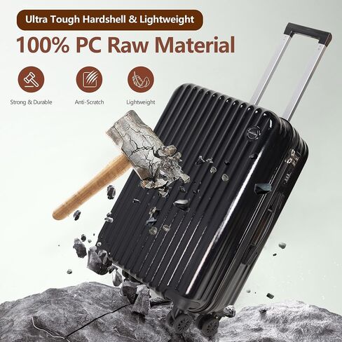 3-Piece Hardside Luggage Set, ABS+PC Spinner Suitcase with Anti-Burst Zipper & Built-in Lock, 20/24/28 Inch (black) in Saudi Arabia