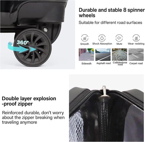 3-Piece Hardside Luggage Set, ABS+PC Spinner Suitcase with Anti-Burst Zipper & Built-in Lock, 20/24/28 Inch (black) in Saudi Arabia