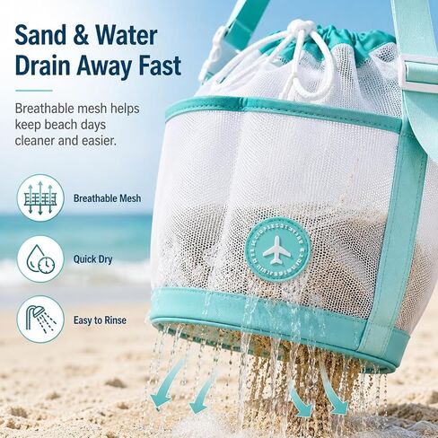 Mesh Seashell Collection Bag with Adjustable Shoulder Strap, Double-Layer Sand Filtering Design, Foldable Beach Treasure Carrier for Shells, Sea Glass, Shark Teeth, Camping and Family Vacations in Saudi Arabia