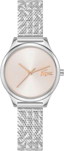 Lacoste Mini Crocodelle Women’s Quartz Watch - Minimalist Three-Hand Timepiece, Mesh Bracelet, Sunray Dial with Crocodile Logo, Polished Case and Bezel, Modern Design - Gift for Her 28mm in Kuwait