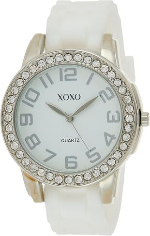 XOXO Women’s Silver-Tone Analog Watch with Crystal-Accent Bezel – 7 Interchangeable Silicone Bands – Stylish Quartz Timepiece with Adjustable Fit – Gift-Ready Box in Saudi Arabia