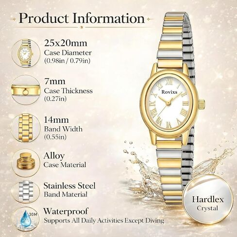 Small Gold Watches for Women - Vintage Oval Analog Quartz Watch with Stainless Steel Expansion Band, Dainty Easy Read Roman Numeral Dial, Waterproof Dress Wristwatch for Ladies Mom Gift in Saudi Arabia
