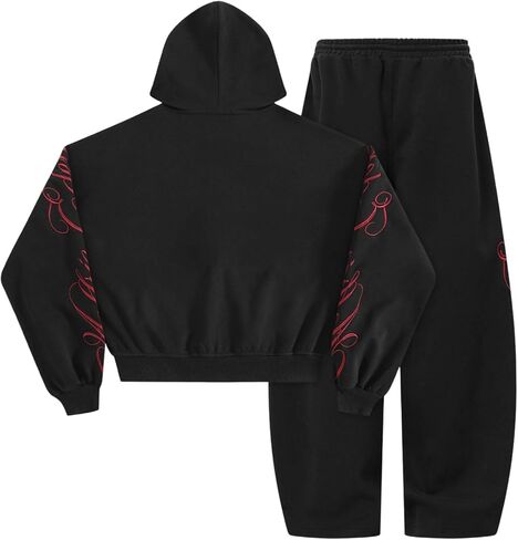 Aelfric Eden Boxy Embroidery Sweat Set for Women Men Oversized 2 Piece Lounge Matching Set Zip Up Hoodie Casual Streetwear in Kuwait
