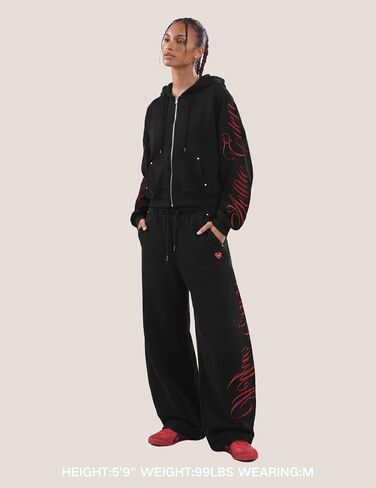 Aelfric Eden Boxy Embroidery Sweat Set for Women Men Oversized 2 Piece Lounge Matching Set Zip Up Hoodie Casual Streetwear in Kuwait