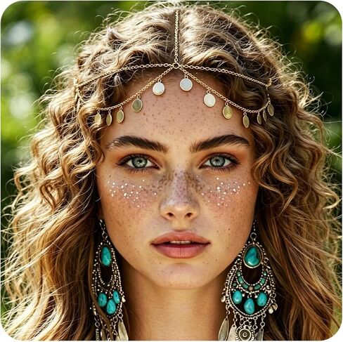 Boho Sequin Head Chain Gold Teardrop Forehead Headpiece Egyptian Layered Hair Chain Bohemia Festival Party Head Jewelry Hair Accessories for Women in Saudi Arabia