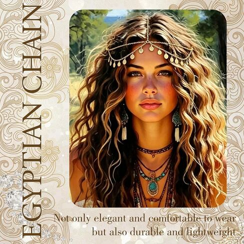 Boho Sequin Head Chain Gold Teardrop Forehead Headpiece Egyptian Layered Hair Chain Bohemia Festival Party Head Jewelry Hair Accessories for Women in Saudi Arabia