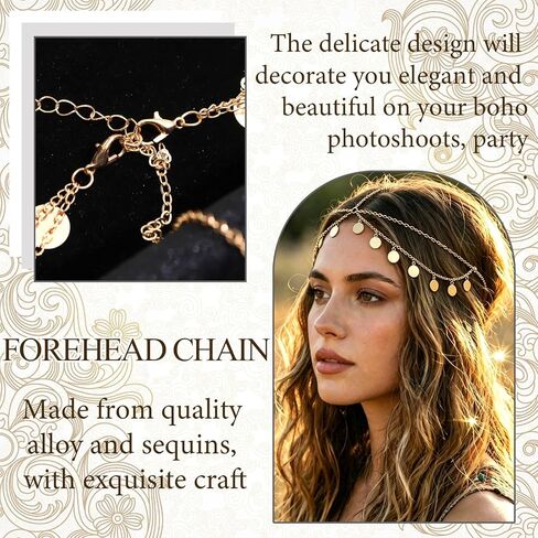 Boho Sequin Head Chain Gold Teardrop Forehead Headpiece Egyptian Layered Hair Chain Bohemia Festival Party Head Jewelry Hair Accessories for Women in Saudi Arabia