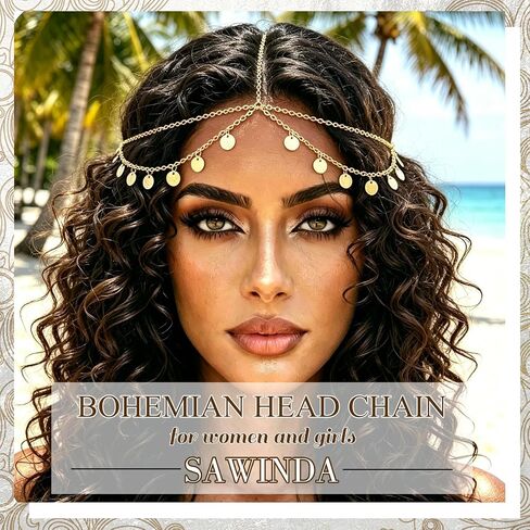 Boho Sequin Head Chain Gold Teardrop Forehead Headpiece Egyptian Layered Hair Chain Bohemia Festival Party Head Jewelry Hair Accessories for Women in Saudi Arabia