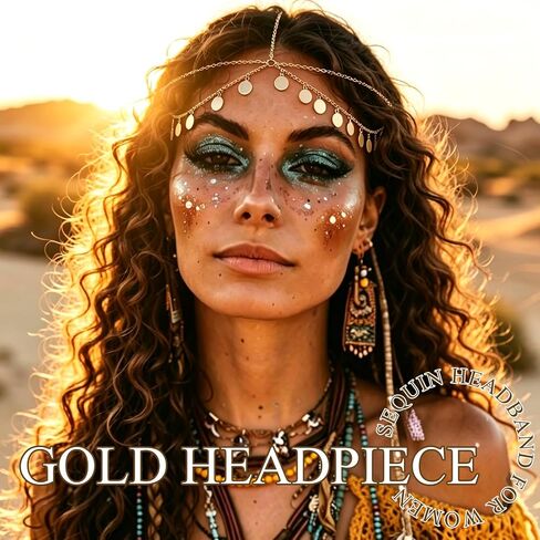 Boho Sequin Head Chain Gold Teardrop Forehead Headpiece Egyptian Layered Hair Chain Bohemia Festival Party Head Jewelry Hair Accessories for Women in Saudi Arabia