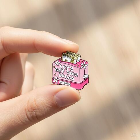 Funny Money Toaster Pin - Sarcastic Inspirational Enamel Pins Brooch for Backpacks, Jackets, Hats with "LET'S GET THIS BREAD" Hustle Culture Brooches Gift for Coworkers and Friends in Saudi Arabia