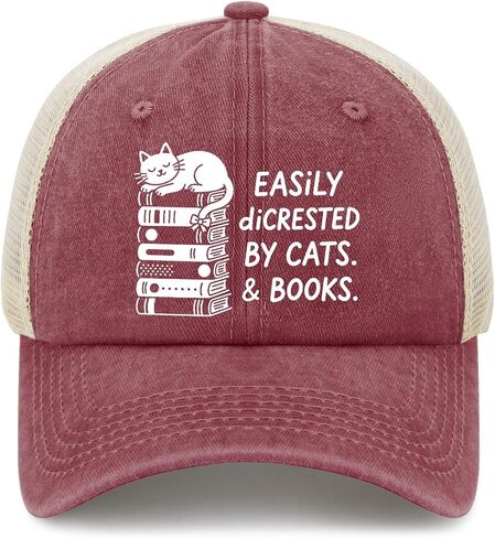 Easily Distract by Cats and Books Hat for Womens Trendy Washed Distressed in Kuwait