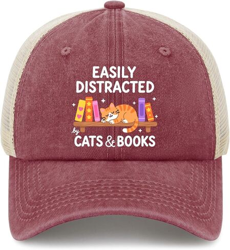 Easily Distract by Cats and Books Hat for Women Classic Washed Distressed in Kuwait