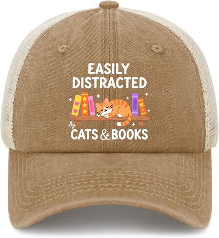 Easily Distract by Cats and Books Hat for Women Classic Washed Distressed in Kuwait