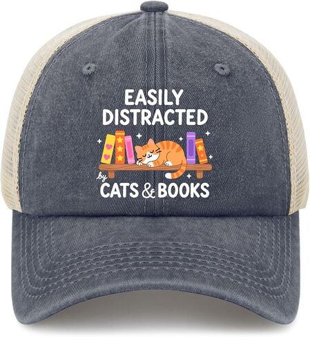 Easily Distract by Cats and Books Hat for Women Classic Washed Distressed in Kuwait
