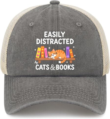 Easily Distract by Cats and Books Hat for Women Classic Washed Distressed in Kuwait