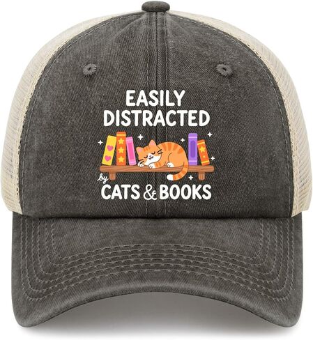 Easily Distract by Cats and Books Hat for Women Classic Washed Distressed in Kuwait