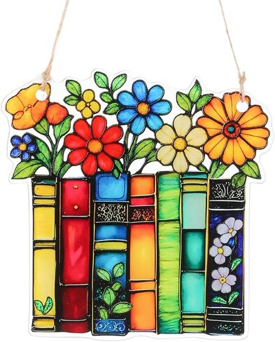 suncatchers للنوافذ معلقة 4in البلاستيك نافذة الزجاج الملون شنقا الاكريليك كتاب زخرفة suncatcher للنساء عيد الميلاد الحلي المعلم bookish عشاق الكتب الهدايا in Kuwait